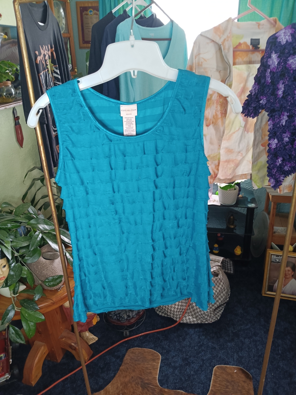 Covington Teal Ruffled Sleeveless Top